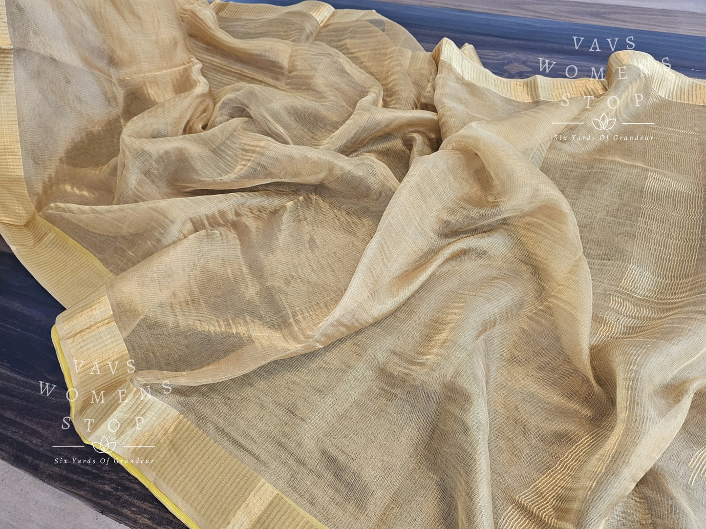 Pure Tussar Tissue Gold Saree - Sleeveless Benarasi Brocade Blouse