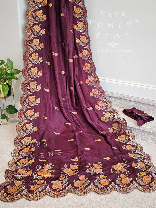 Munga Crepe Silk Scalloped Border Saree