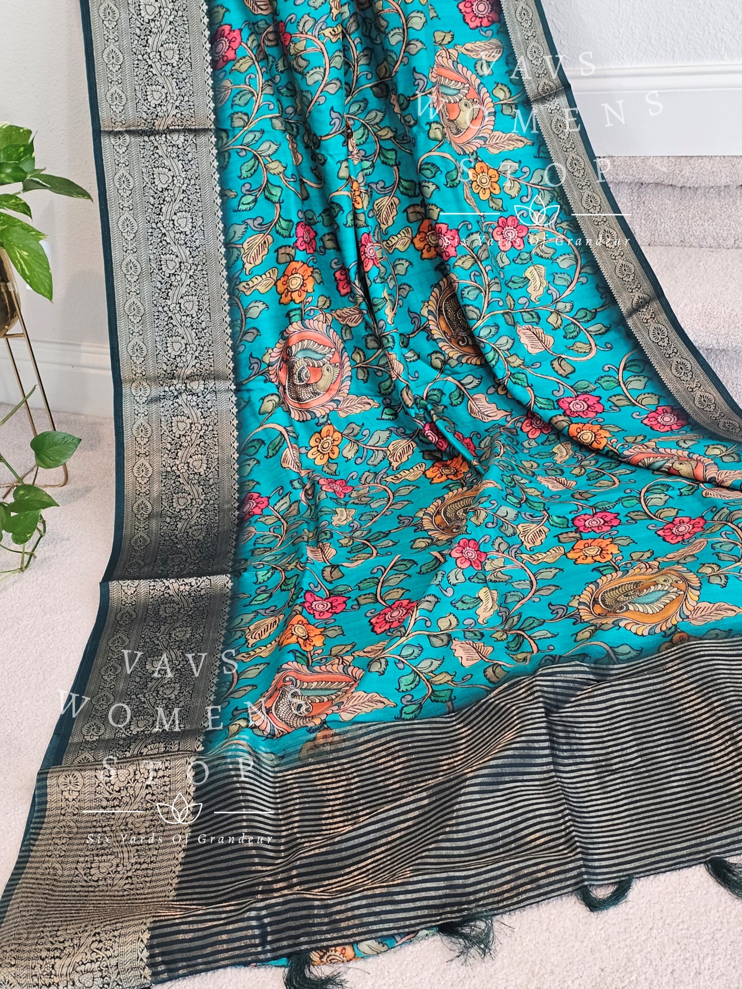 Fine Quality Dola Munga Crepe Kalamkari Digital Print Silk Saree - Blouse