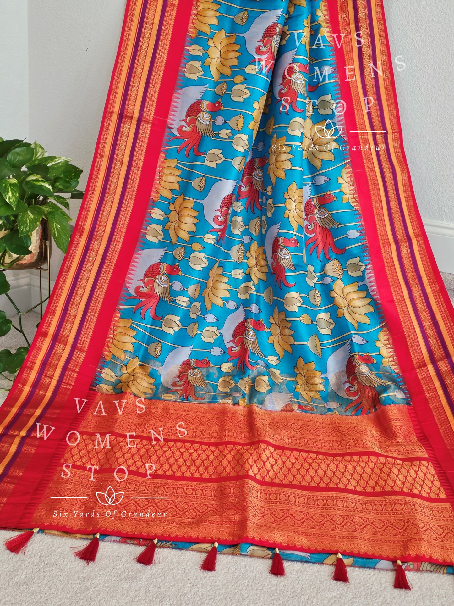 Pure Gadwal Kalamkari Digital Print Silk Saree - Blouse