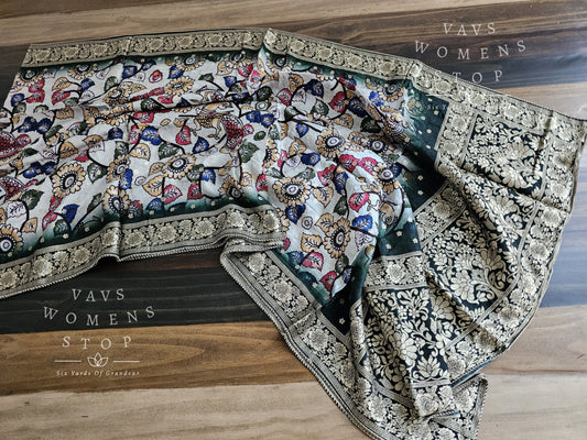 Pure Chinon Kalamkari Print Benarasi Silk Duppata