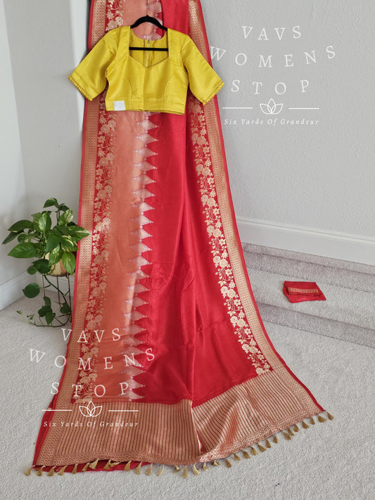 Munga Crepe Silk Saree - Benarasi Blouse