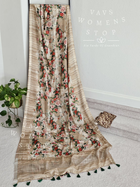 Mangalagiri Pattu Floral Print Saree