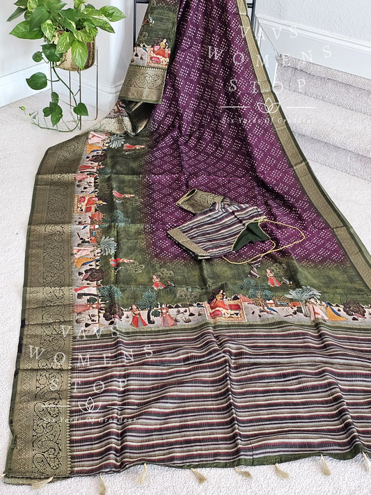 Fine Quality Munga Crepe Bhandini Digital Print Silk Saree - Blouse