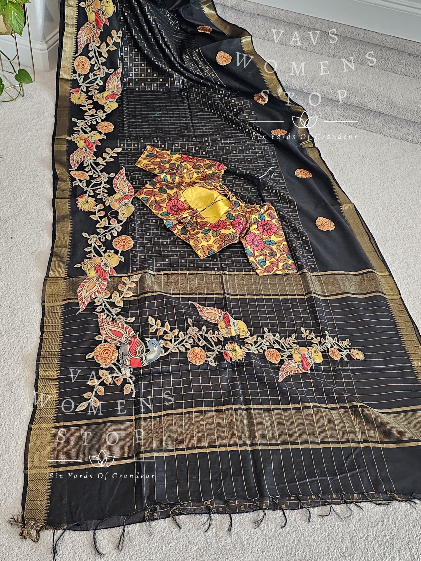 Mangalagiri Soft Cotton Applique Work Saree - Pure Chanderi Kalamkari Blouse