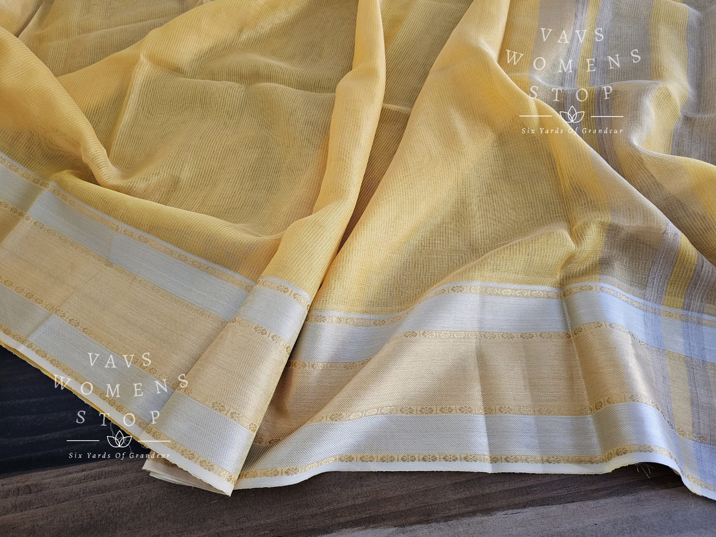 Pure Tussar Tissue Yellow Saree - Pure Chanderi Kalamkari Blouse