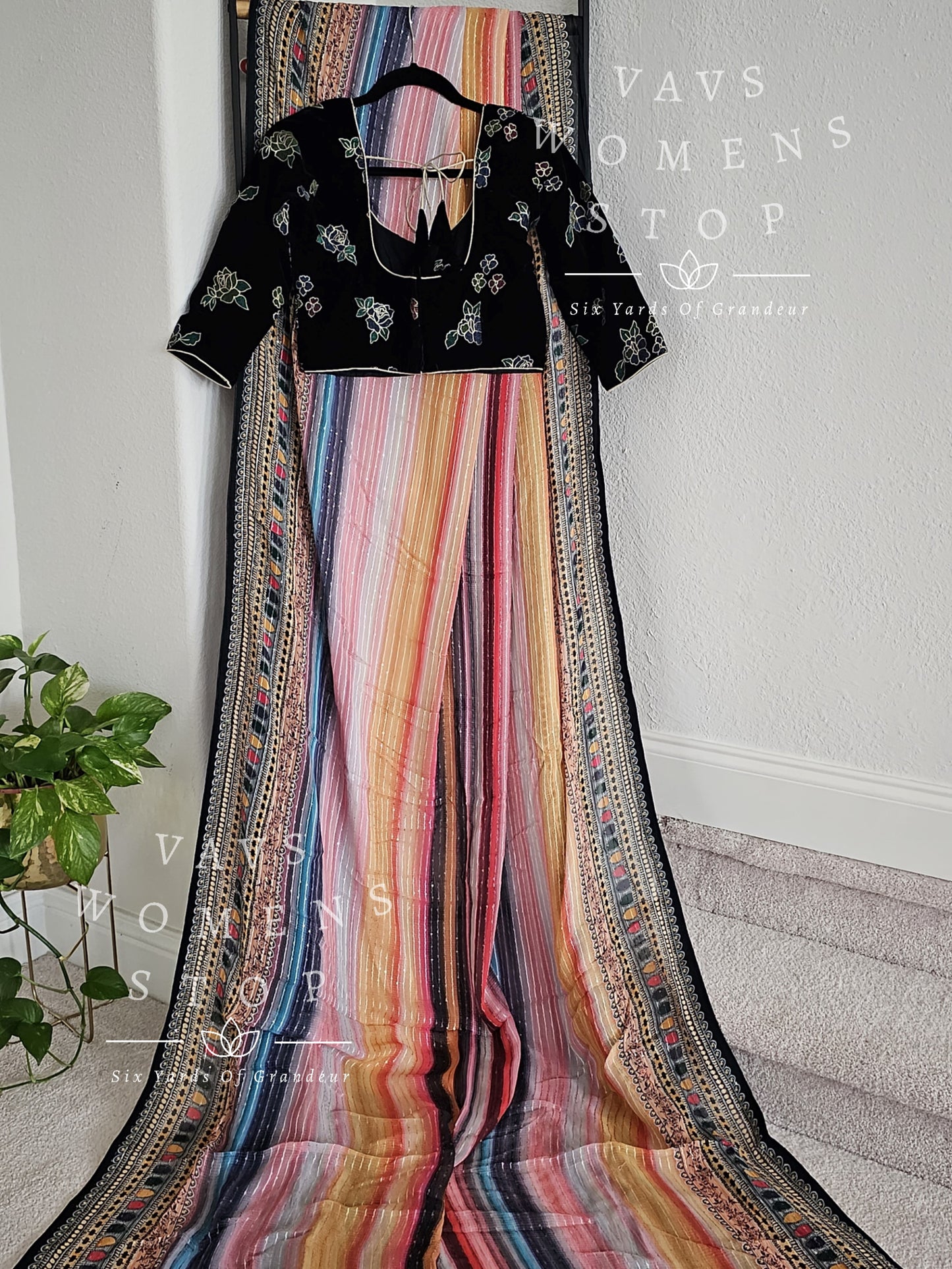 Sabyasachi Inspired Designer Viscose Georgette Sequins Saree - Velvet Blouse