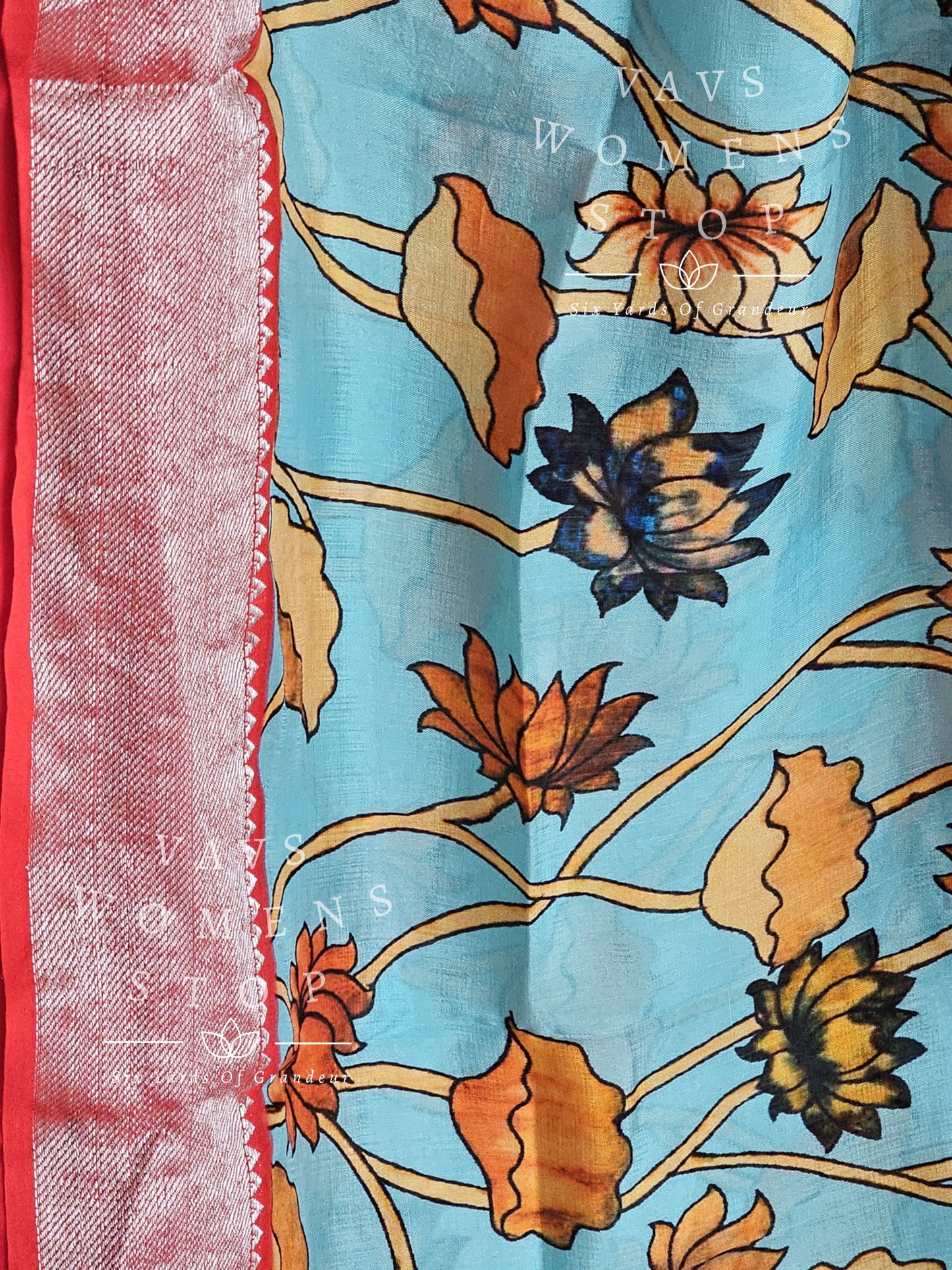 Mangalagiri Pattu Floral Print Saree - Blouse