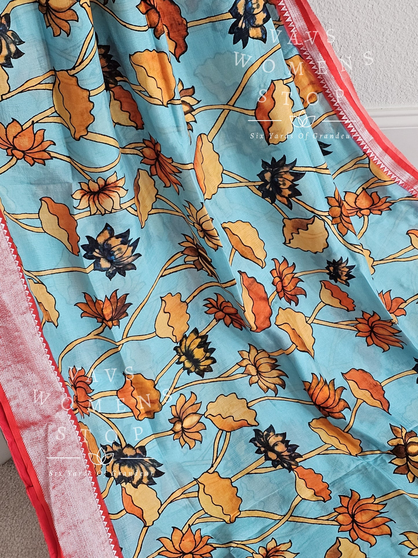 Mangalagiri Pattu Floral Print Saree - Blouse