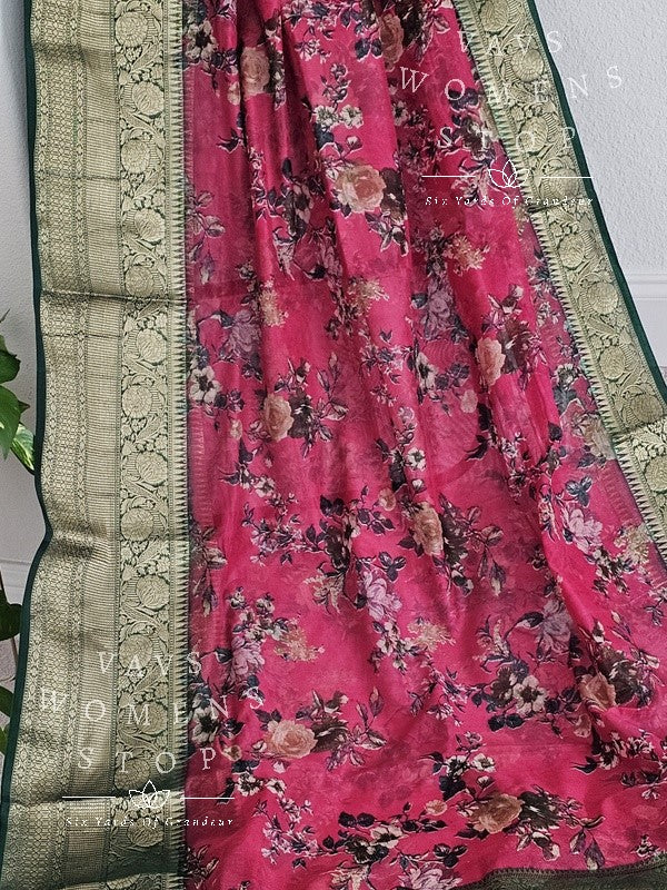 Floral Prints Benarasi Warm Georgette Katan Saree - Blouse