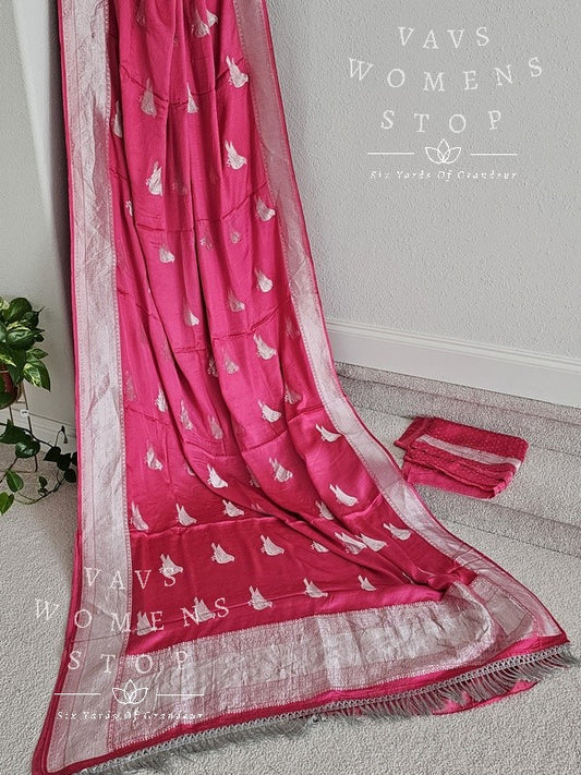 Munga Crepe Satin Benarasi Silk  Saree