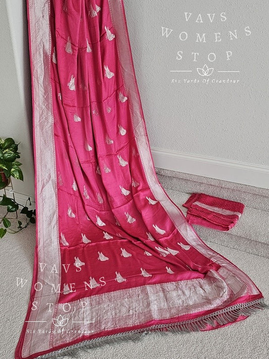 Munga Crepe Satin Benarasi Silk Saree