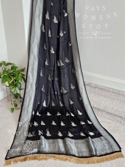 Munga Crepe Satin Benarasi Silk Saree