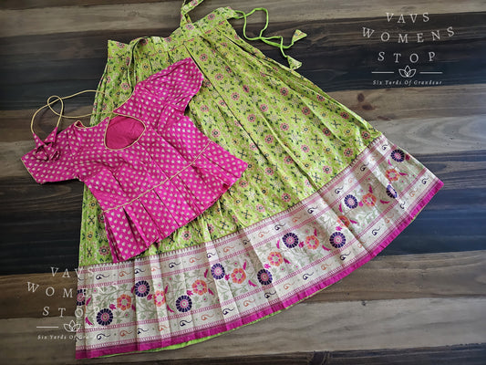 Satin Benarasi Kids Pattu Pavadai Langa Blouse Suits for 6 years to 7 years girls