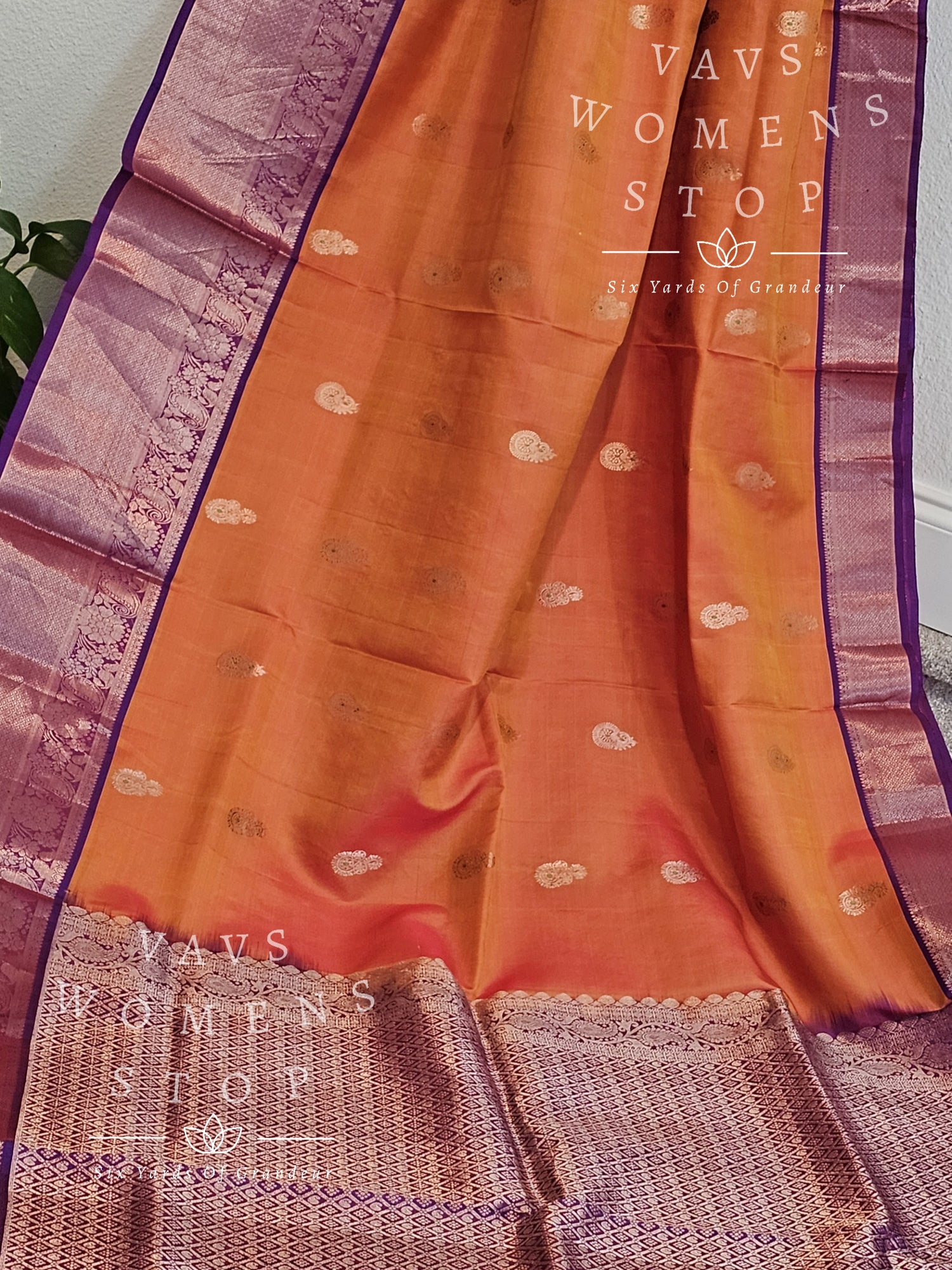 orange - purple combination kanchi pattu saree