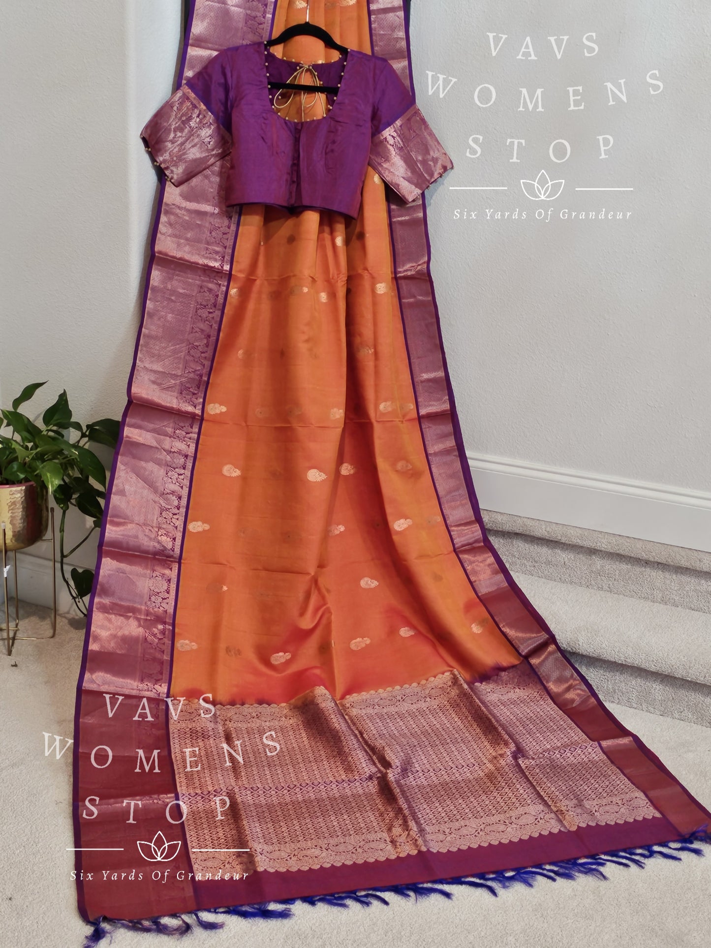 orange saree with ready to wear blouse