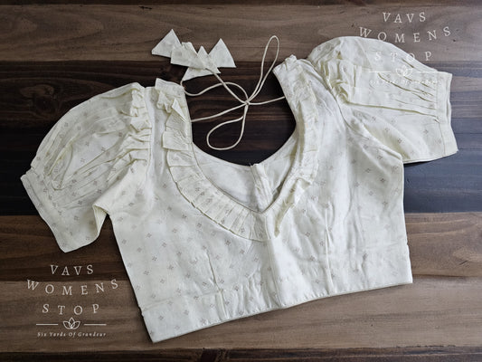 Soft Benarasi Cotton Offwhite Puff Sleeves Blouse