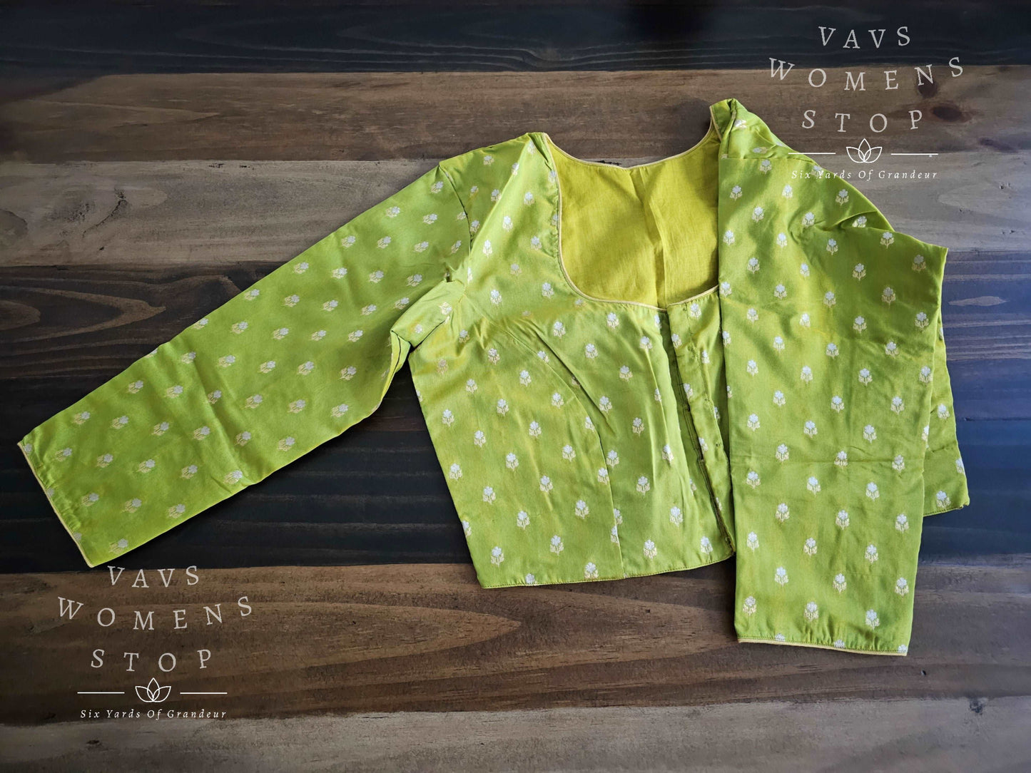3/4 Sleeves Green Benarasi Silk Blouse