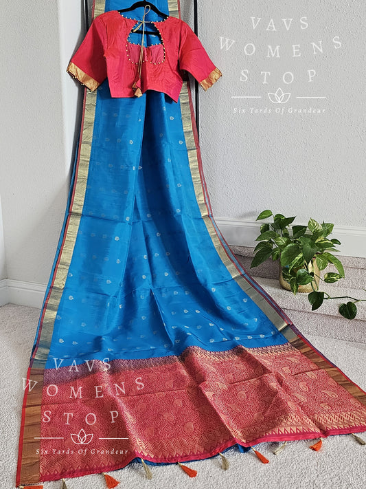 Pure Kanchi Pattu Soft Silk Saree with stitched blouse