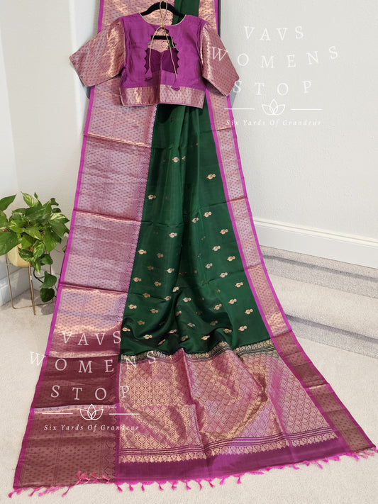 Pure Kanchi Pattu Soft Silk Saree with stitched blouse