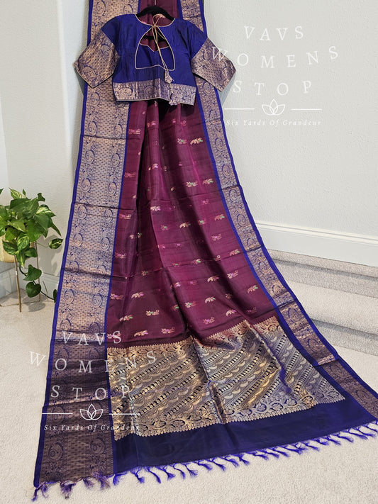 Pure Kanchi Pattu Soft Silk Saree with stitched blouse