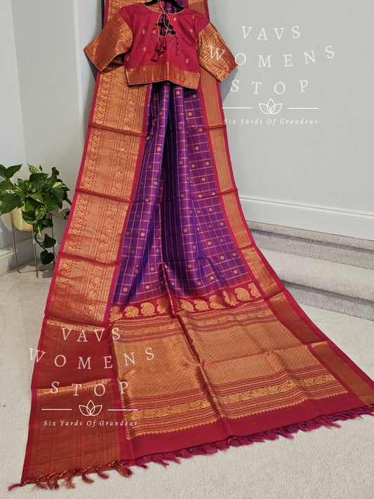 Pure Gadwal Handwoven Silk Saree With Stitched Blouse