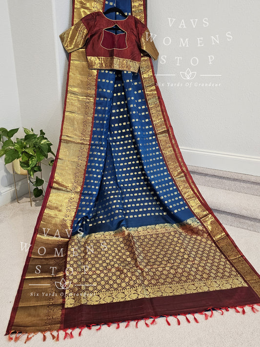 Pure Kanchi Pattu Soft Silk Saree with stitched blouse