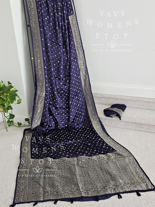 Munga Crepe Satin Benarasi Silk Saree