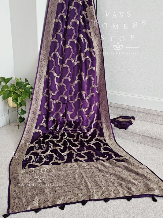 Munga Crepe Satin Benarasi Silk Saree