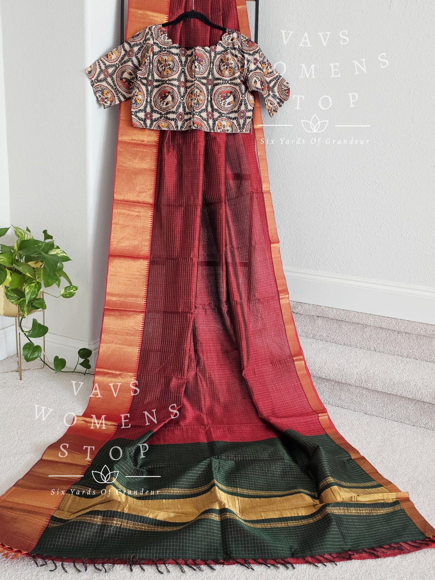 Mangalagiri Silk Cotton Pattu Handloom Saree - Pure Chanderi Patola Blouse