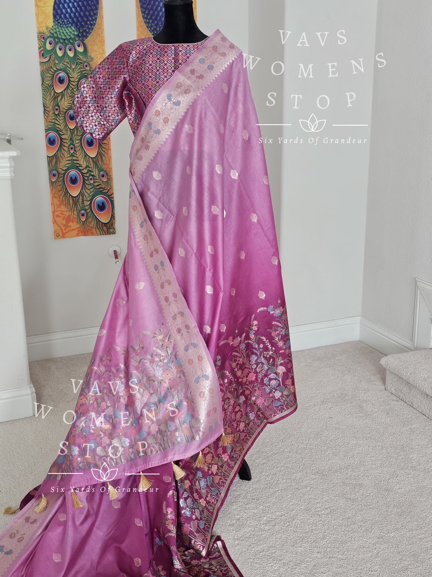 Shaded Designer Munga Dola Silk Saree - Brocade Benarasi Blouse