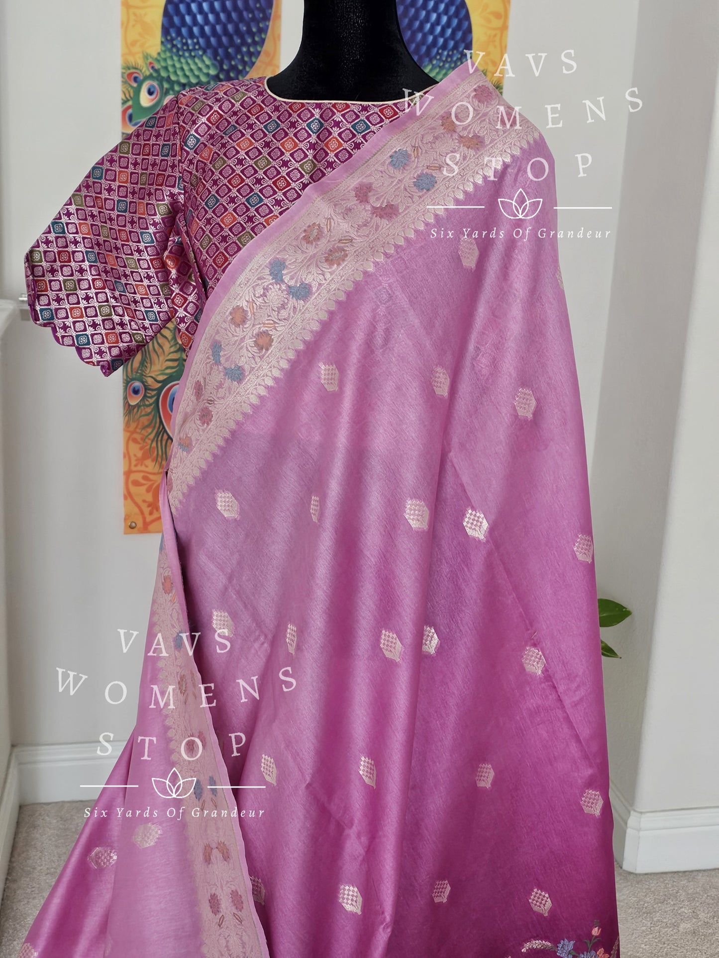 Shaded Designer Munga Dola Silk Saree - Brocade Benarasi Blouse