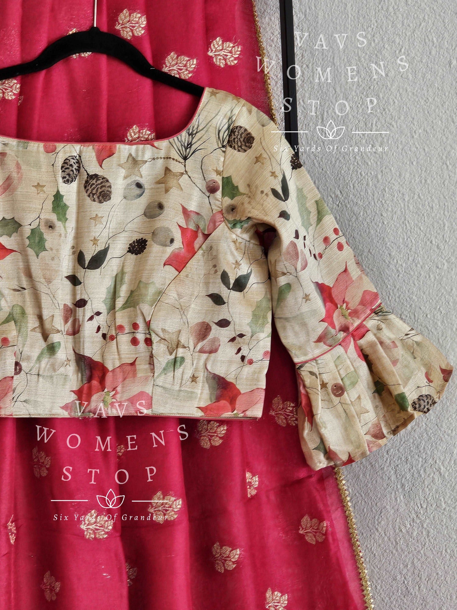 Customized Unique Collection Jute Silk Saree - Floral Tussar Silk Blouse