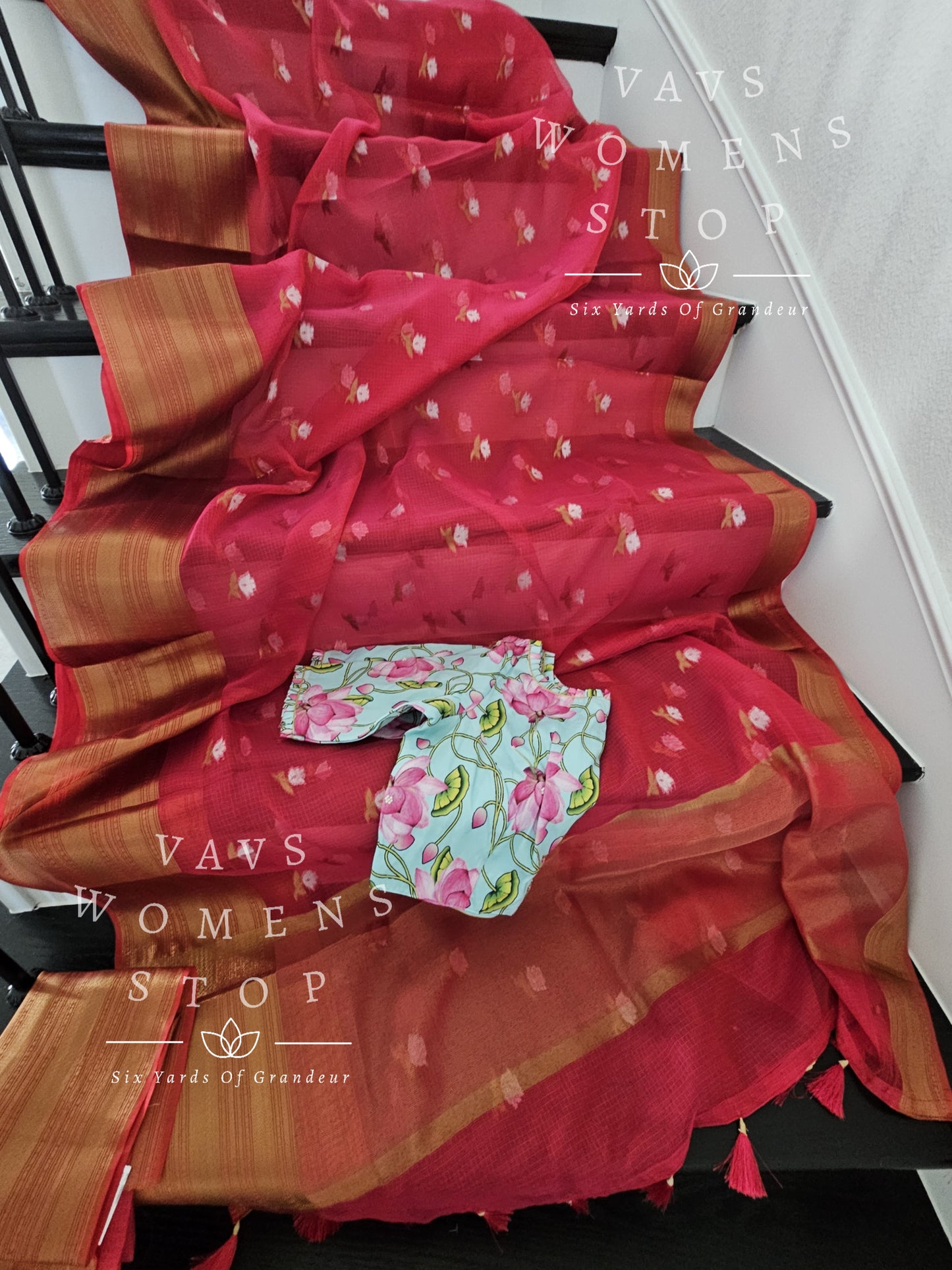 Semi Kota Saree - Kalamkari Silk Blouse