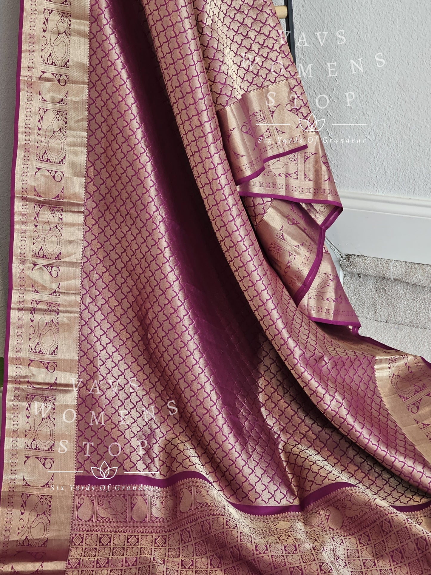 Pure Kanchi Pattu Soft Silk Saree with maggam work stitched blouse