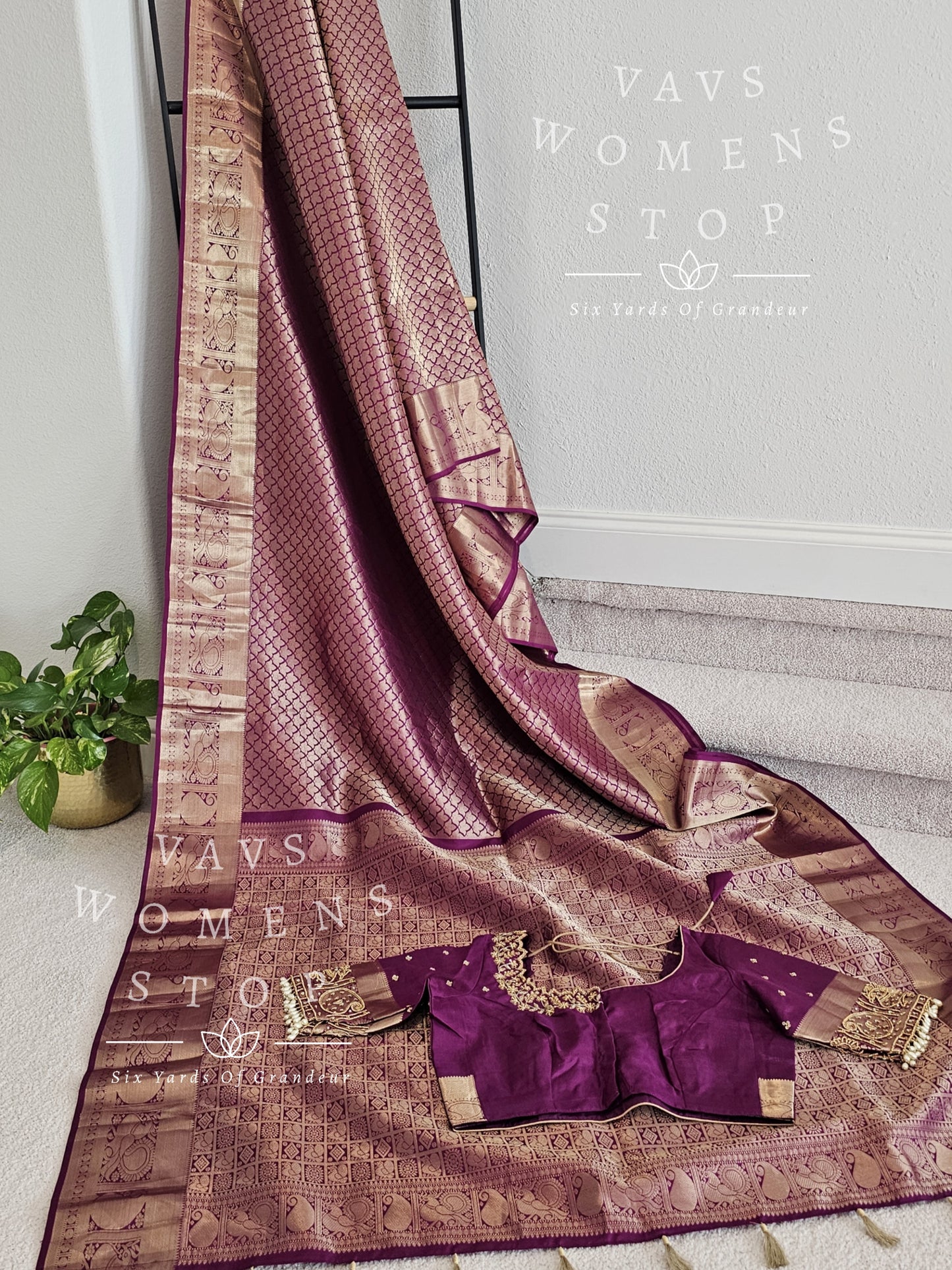 Pure Kanchi Pattu Soft Silk Saree with maggam work stitched blouse