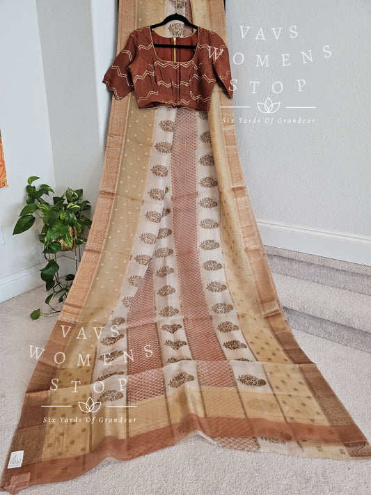 Pure Kora Organza Designer Floral Prints Saree - Pure Chinon Chiffon Blouse