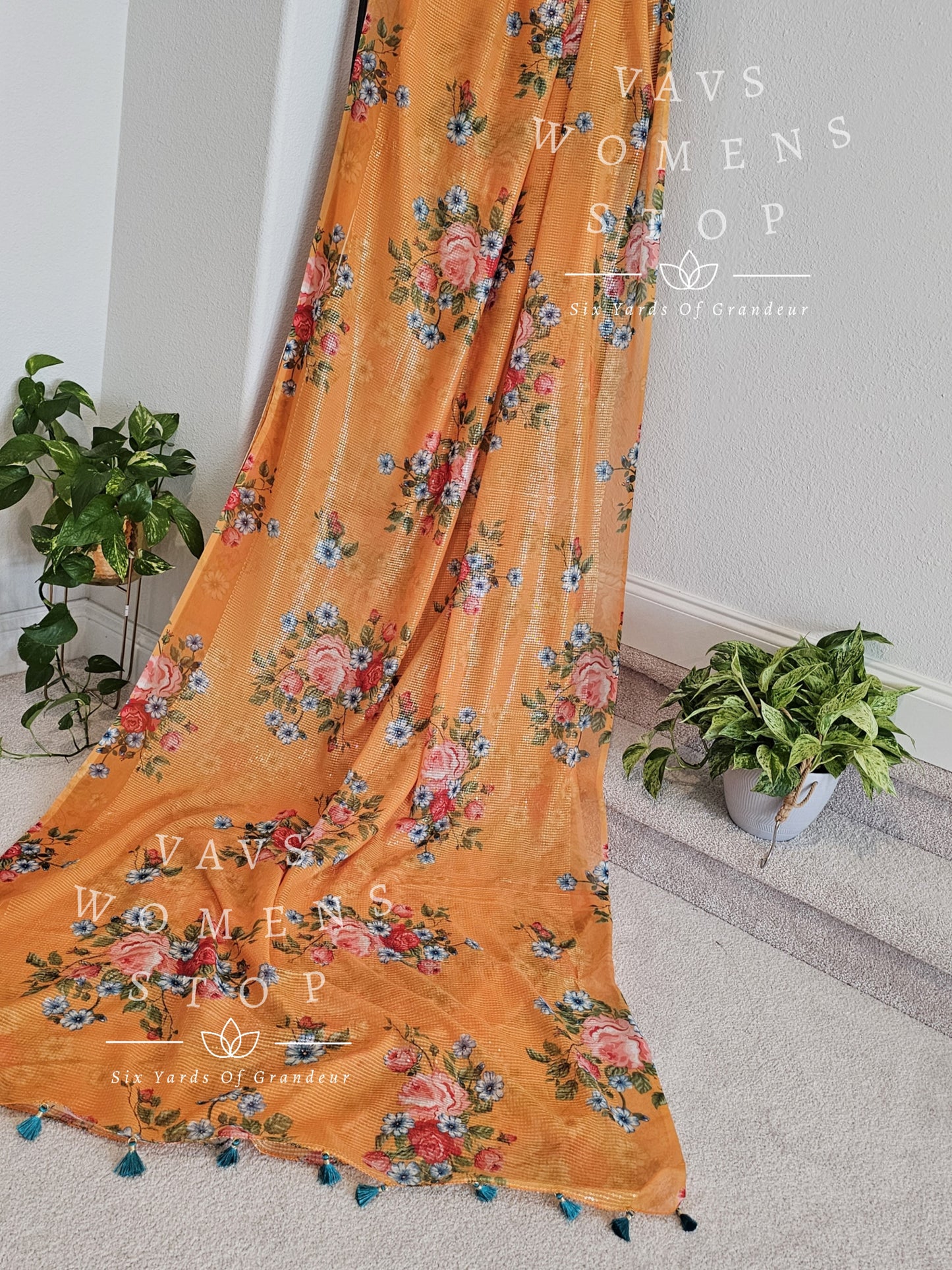 Viscose Georgette Floral Prints Sequins Saree