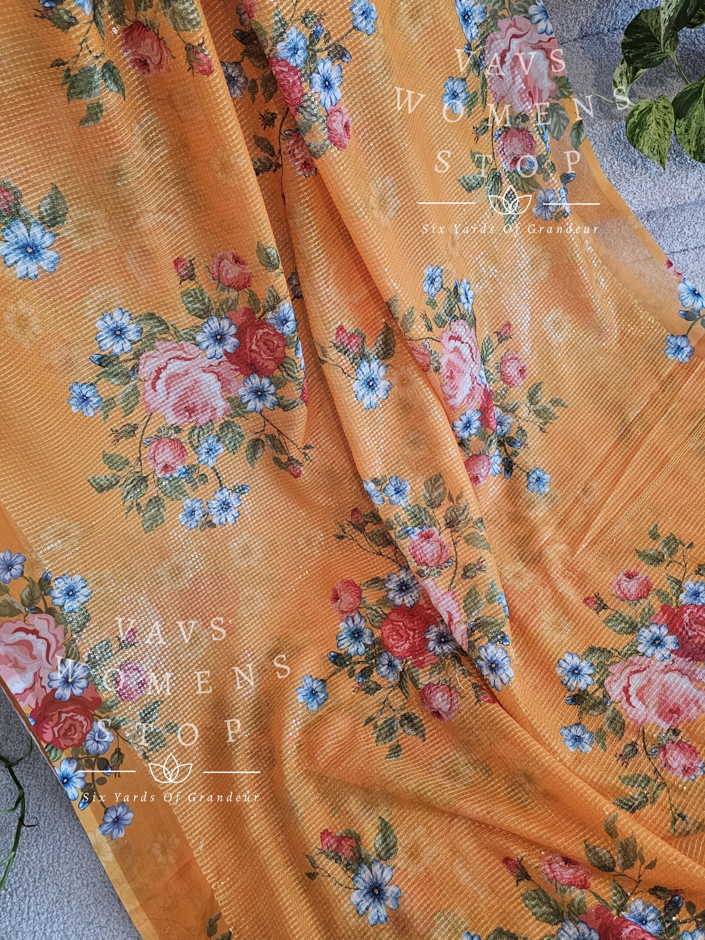 Viscose Georgette Floral Prints Sequins Saree