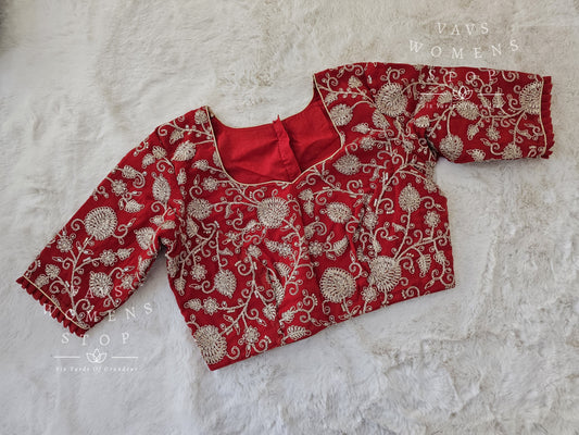 Designer Red Embroidered Blouse