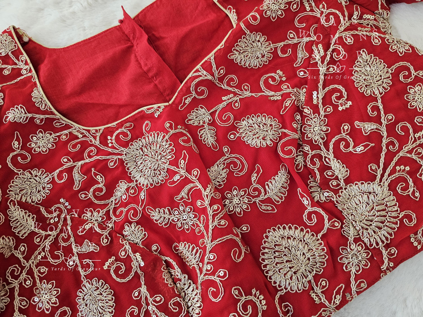 Designer Red Embroidered Blouse