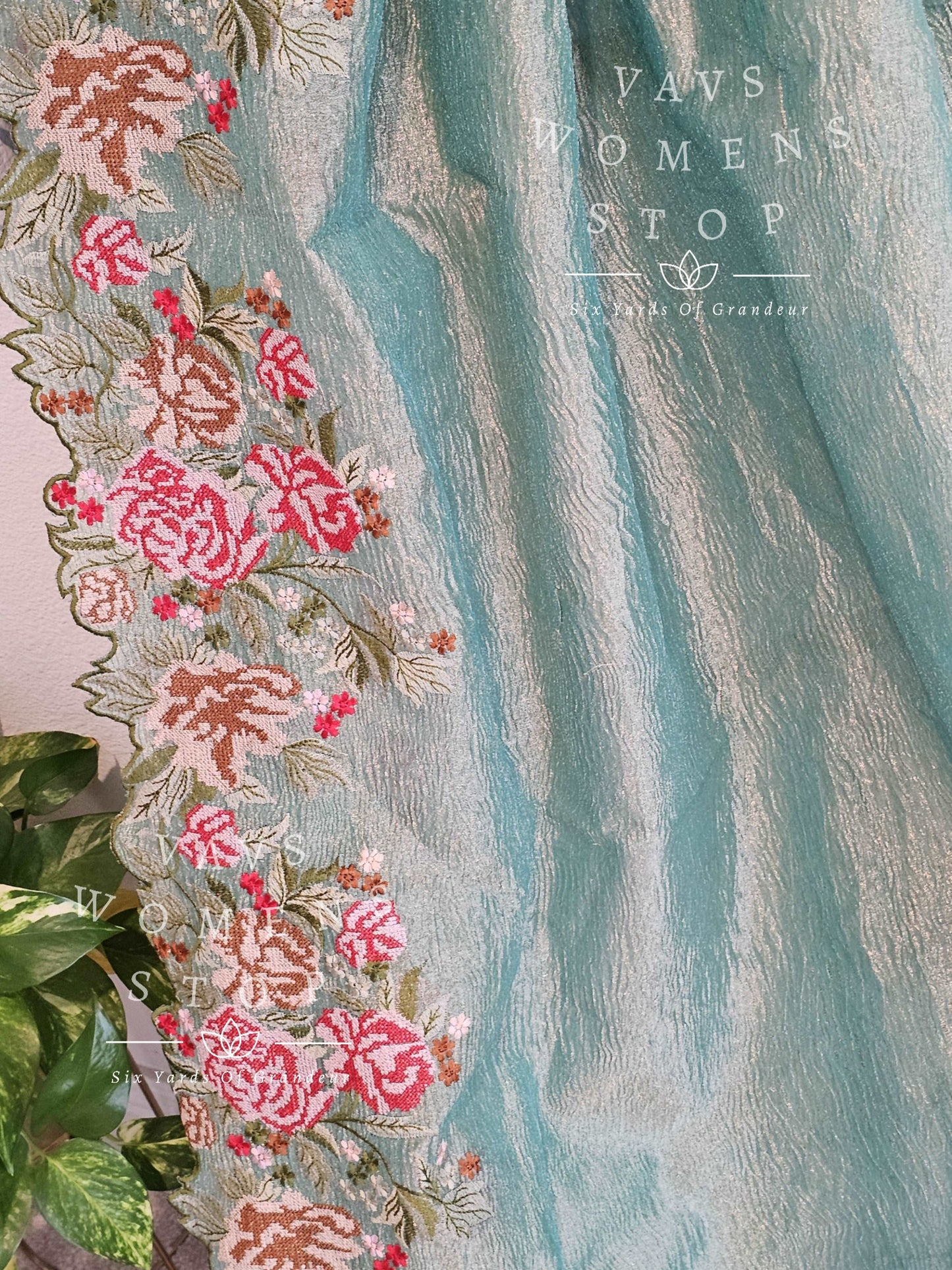 Crush Tissue Matte Embroider Border Saree - Cotton Sequins Blouse