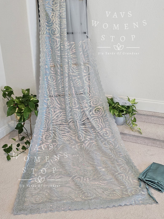 Designer Net Sequins Saree