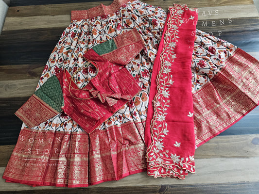 Munga Benarasi Patola Half Saree/ Lehenga Set