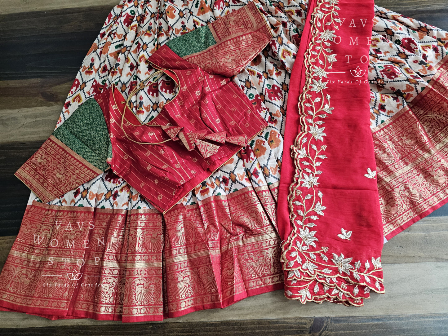 Munga Benarasi Patola Half Saree/ Lehenga Set