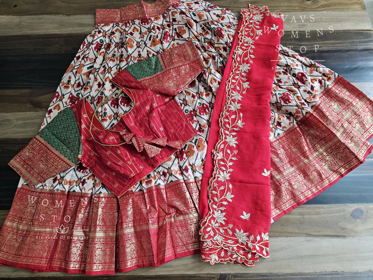 Munga Benarasi Patola Half Saree/ Lehenga Set