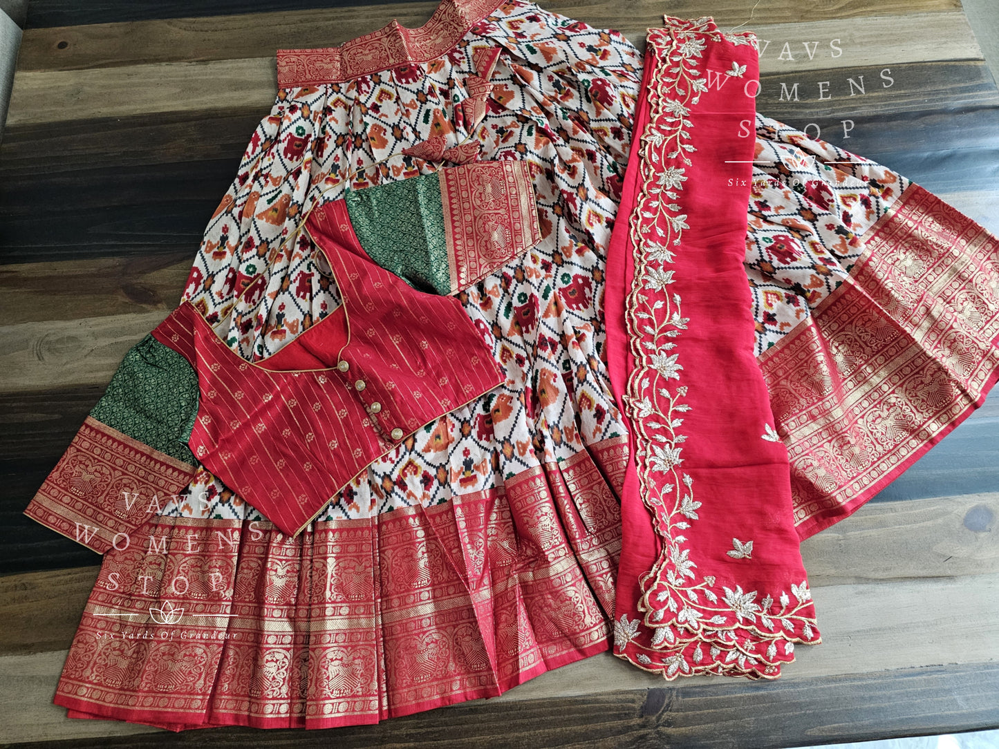 Munga Benarasi Patola Half Saree/ Lehenga Set