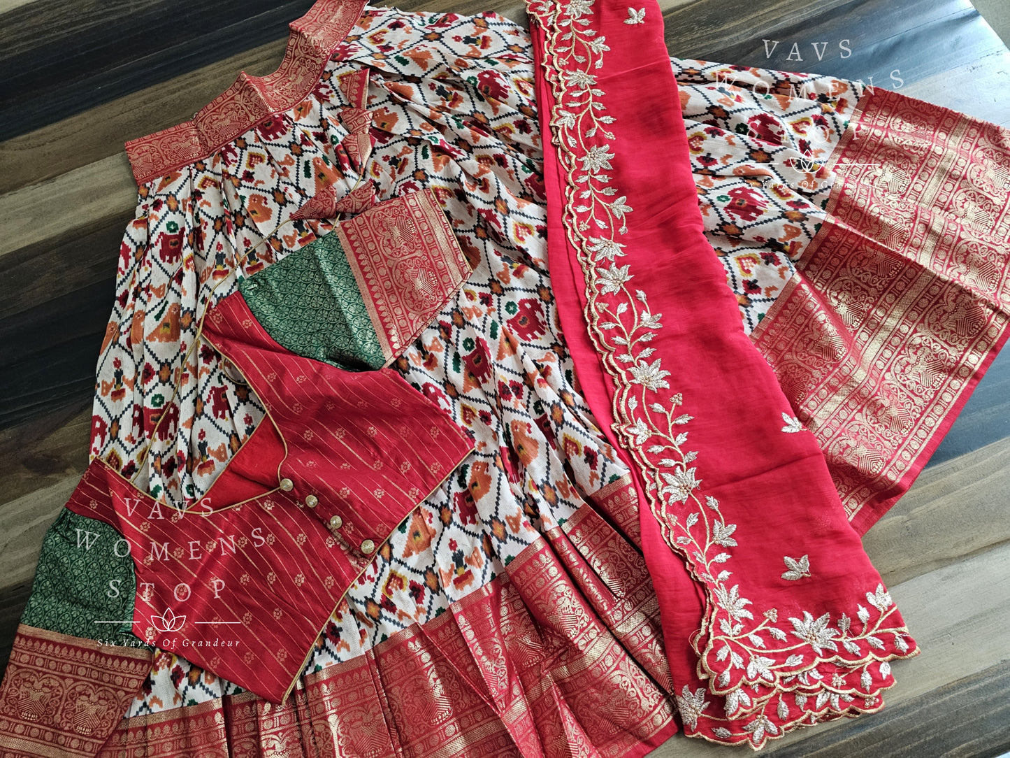 Munga Benarasi Patola Half Saree/ Lehenga Set