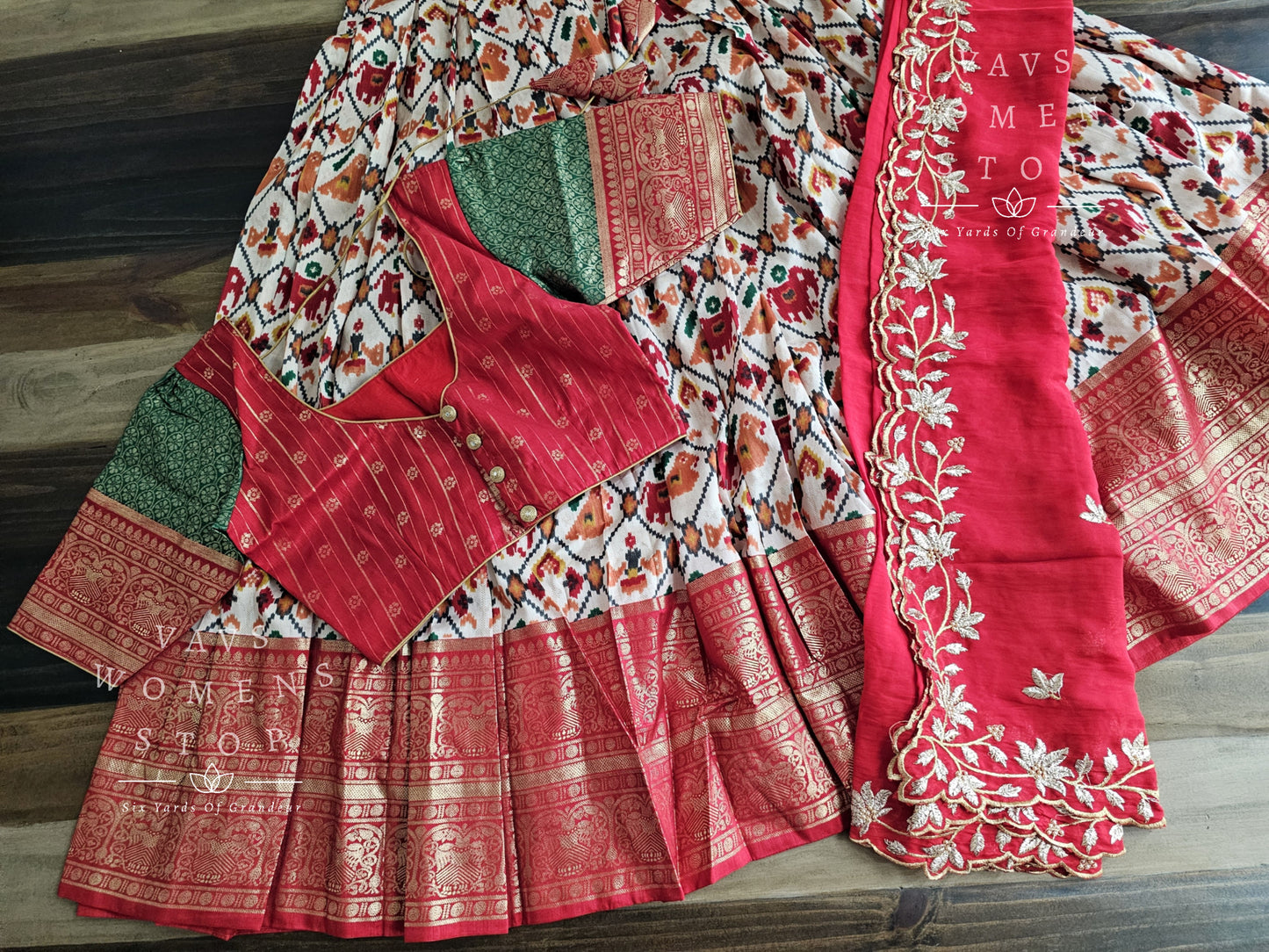 Munga Benarasi Patola Half Saree/ Lehenga Set