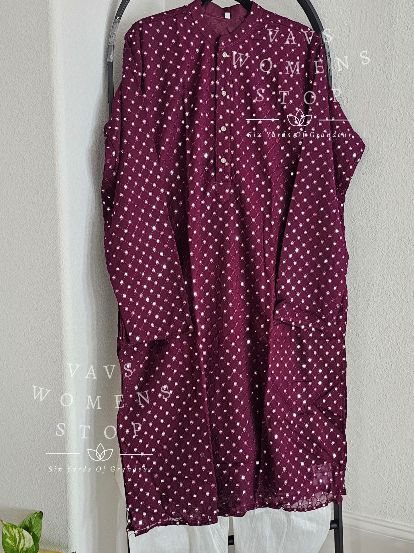 Men's Foil Mirror Georgette Kurta - Pajama Set